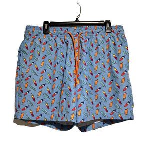 Caribbean Mens Swim Trunk Short Popsicle Blue Large Drawstring Waist‎ Stretch